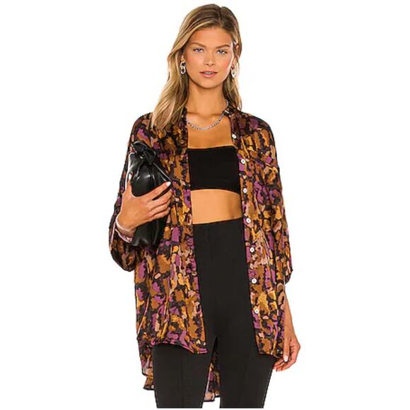 Intimately Free People Oversized Satin Goddess Sleep Shirt Button Down Top XS - Picture 1 of 9